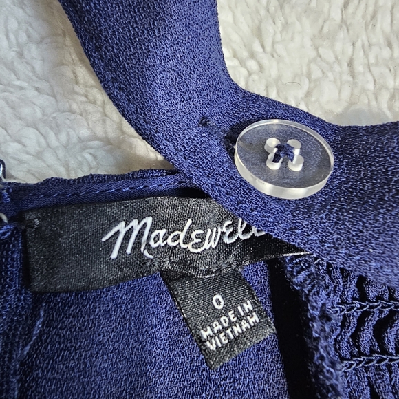 Madewell Jumpsuit Womens Size 2 Navy Blue Smocked Button-Front Wide Leg Cropped - Picture 8 of 11